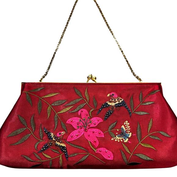 Valerie Stevens red satin evening bag beaded converts
clutch purse vintage Y2K - Picture 1 of 10